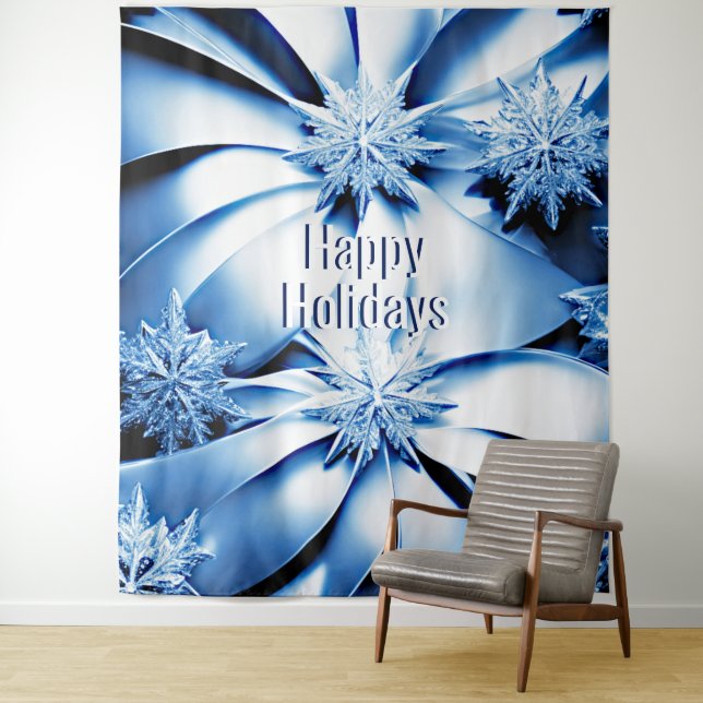 Blue Floral Holiday Christmas Backdrop Tapestry (In Situ)