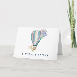 Blue Floral Hot Air Balloon Baby Shower Thank You Card