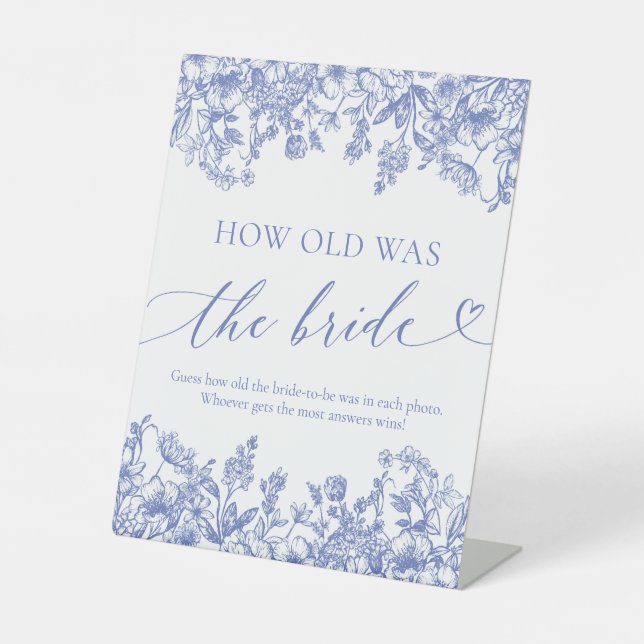 Blue Floral How Old was the Bride Shower Game Sign (Front)