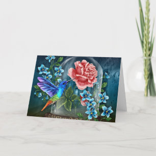 Blue Floral Hummingbird All Occasion Note Card