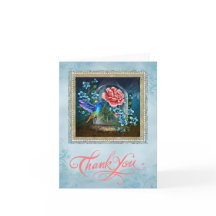 Blue Floral Hummingbird Thank You Card