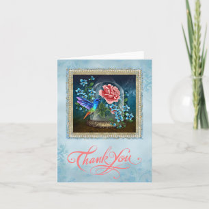Blue Floral Hummingbird Thank You Card