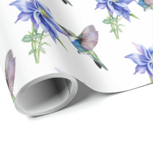 Blue Floral Hummingbird Wildflower  Wrapping Paper