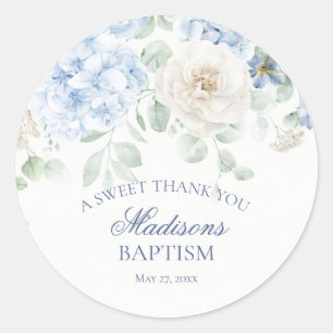 Blue Floral Hydrangea Bloom Baptism Circle Classic Round Sticker