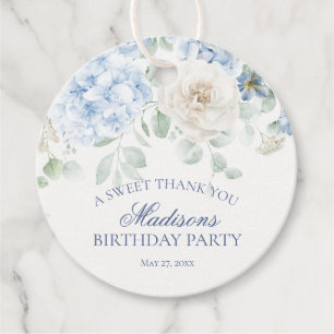 Blue Floral Hydrangea Blooms Birthday Circle Favour Tags
