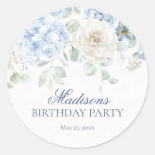 Blue Floral Hydrangea Blooms Birthday Invite Seal