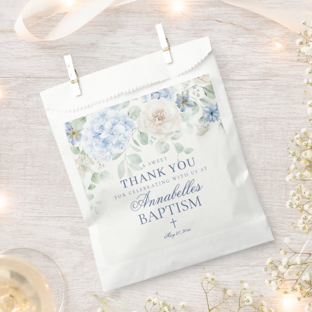 Blue Floral Hydrangea Botanical Baptism Dessert Favour Bags (Clipped)