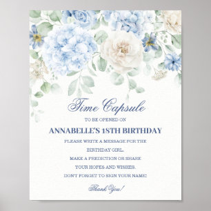 Blue Floral Hydrangea Botanical Bloom Time Capsule Poster