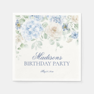 Blue Floral Hydrangea Botanical Blooms Birthday Napkin