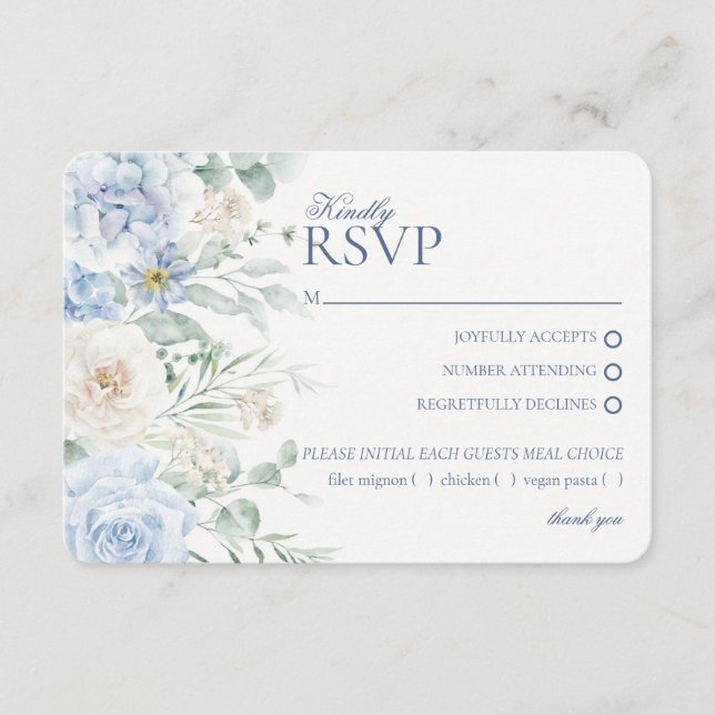Blue Floral Hydrangea Botanical Wedding RSVP Enclosure Card (Front)