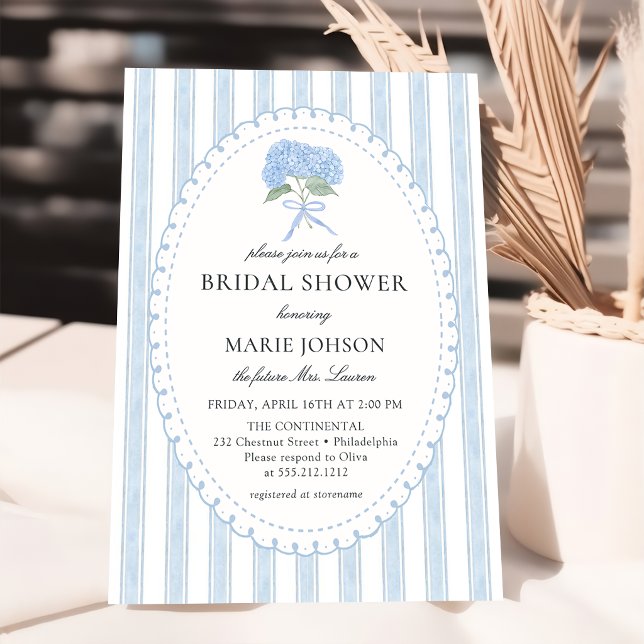 Blue Floral Hydrangea Bridal Shower Invitation (Creator Uploaded)
