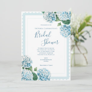 Blue Floral Hydrangea Elegant Bridal Shower Invitation