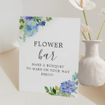 Blue Floral Hydrangea Flower Bar Pedestal Sign<br><div class="desc">Blue Floral Hydrangea Flower Bar Sign</div>