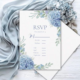 Blue Floral Hydrangea RSVP Card