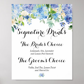 Blue Floral Hydrangea Signature Drink Sign