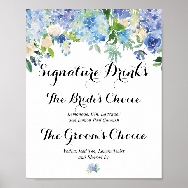Blue Floral Hydrangea Signature Drink Sign (Front)