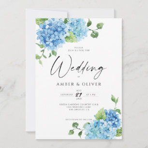Blue Floral Hydrangeas Elegant Dusty Blue Wedding Invitation