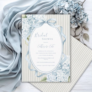 Blue Floral Hydrangeas Sage Green Whimsical Bridal Invitation