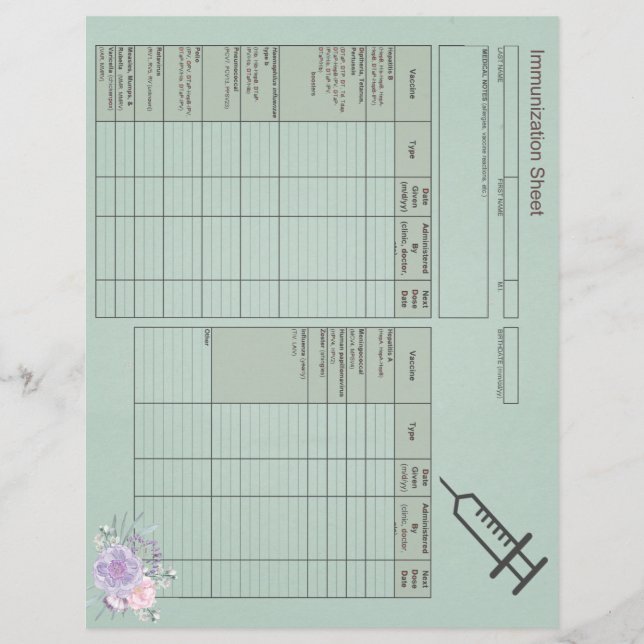 Blue Floral Immunisation Records-Horizontal (Front)