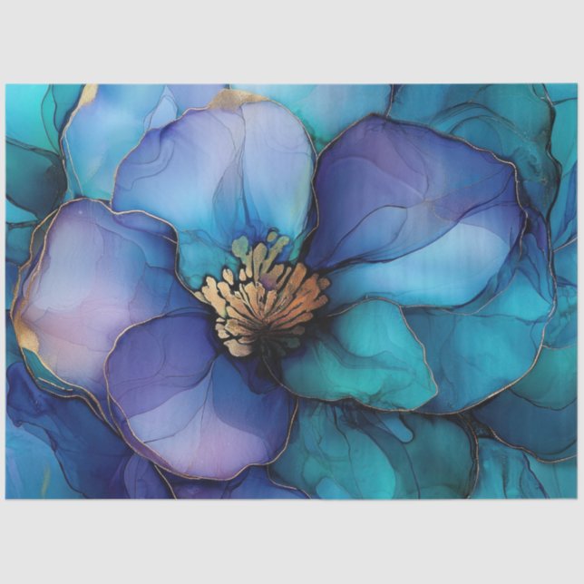 Blue Floral in Alcohol Ink Series Design #35 Tissue Paper (Front)