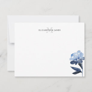 Blue Floral Initial Monogram Couple Personalised Card