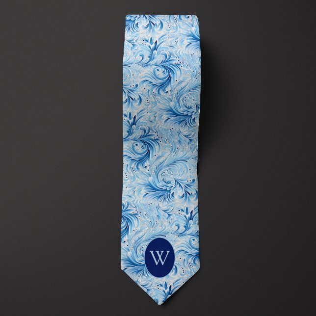 Blue Floral-Inspired Monogram Tie (Creator Uploaded)