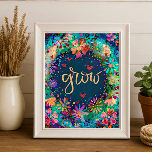 Blue Floral Inspiring Grow Inspirivity Artwork Poster