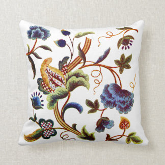 Blue Floral Jacobean Faux Embroidery Pillow