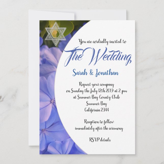 Blue floral Jewish wedding Invitation (Front)