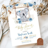 Blue Floral Koala Australian Animal Baby Shower