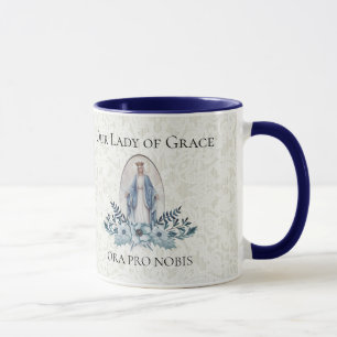 Blue Floral   Lady of Grace   Virgin Mary   Lace Mug