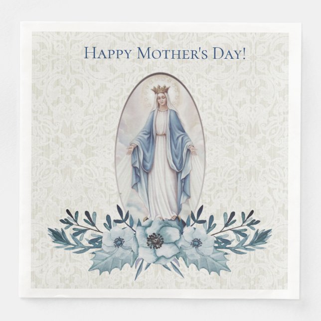 Blue Floral | Lady of Grace | Virgin Mary | Lace Napkin (Front)