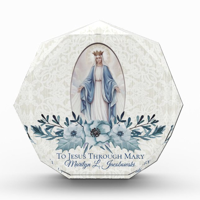 Blue Floral | Lady of Grace | Virgin Mary | Lace Photo Block (Front)
