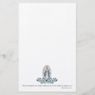 Blue Floral   Lady of Grace   Virgin Mary   Stationery