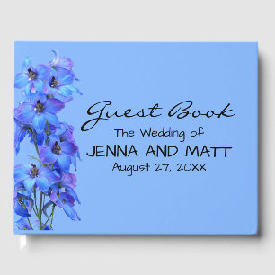 Blue Floral Larkspur Boho Modern Custom Wedding Guest Book
