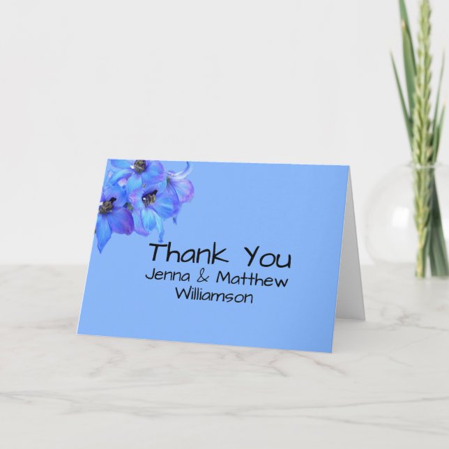 Blue Floral Larkspur Personalised Thank You Notes (Front)