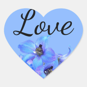Blue Floral Larkspur Summer Wedding  Love Heart Sticker