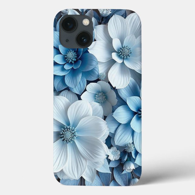 Blue Floral Leaves Everyday Protection Grip Case-Mate iPhone Case (Back)