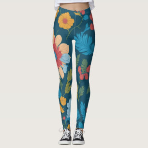 Blue Floral Leggings