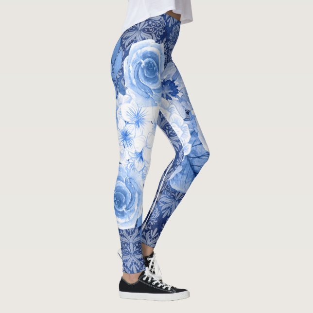 Blue Floral Leggings - Blossom in Style Chic (Right)