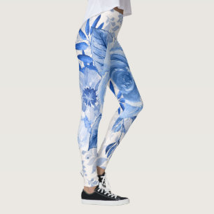 Blue floral leggings for women girls stylishteens