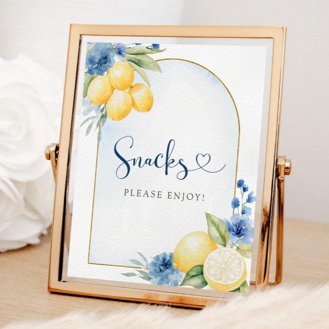 Blue Floral Lemon Main Squeeze Baby Shower Snacks Poster (Creator Uploaded)