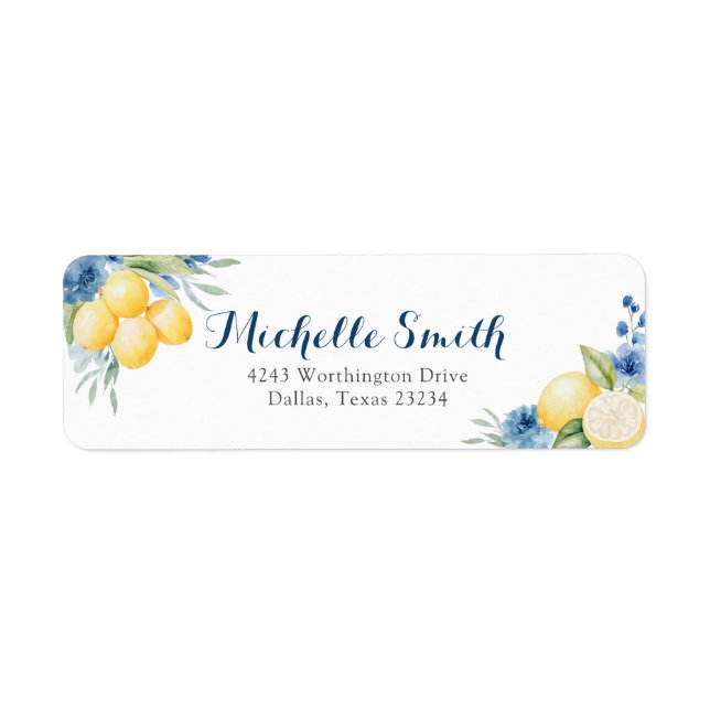Blue floral Lemon Main Squeeze Bridal Address  (Front)