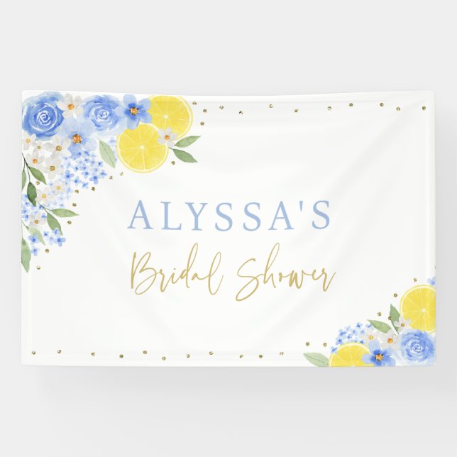 Blue Floral Lemon Main Squeeze Bridal Shower Banner (Horizontal)