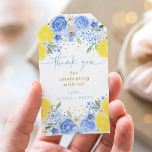 Blue Floral Lemon Main Squeeze Bridal Shower Gift Tags
