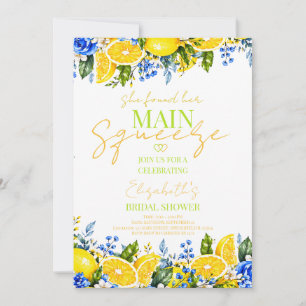 Blue floral Lemon Main Squeeze Bridal shower Invitation