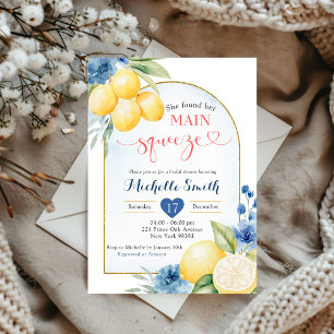 Blue floral Lemon Main Squeeze Bridal shower Invitation