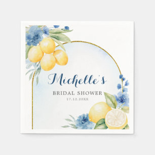 Blue floral Lemon Main Squeeze Bridal Shower Paper Napkin