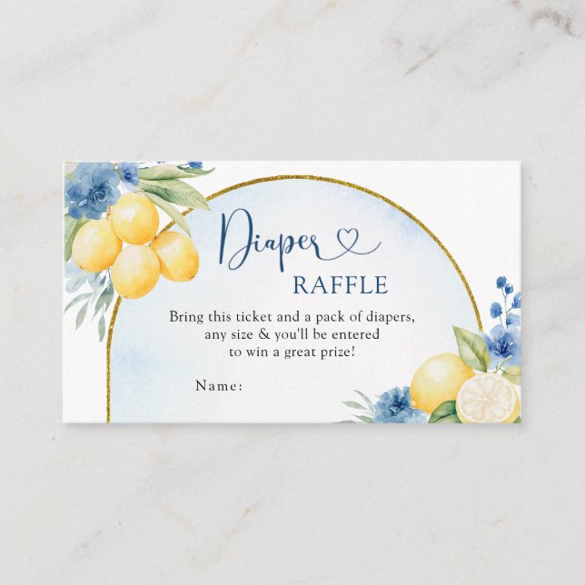 Blue Floral Lemon Main Squeeze Diaper Raffle Card (Front)