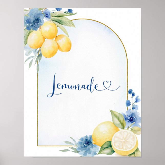 Blue Floral Lemon Main Squeeze Lemonade Poster (Front)